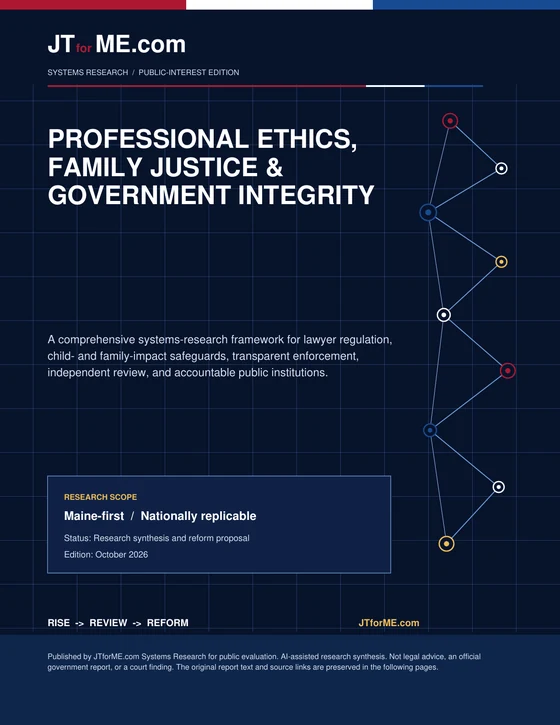Cover of Professional Ethics, Family Justice and Government Integrity, JTforME.com Systems Research